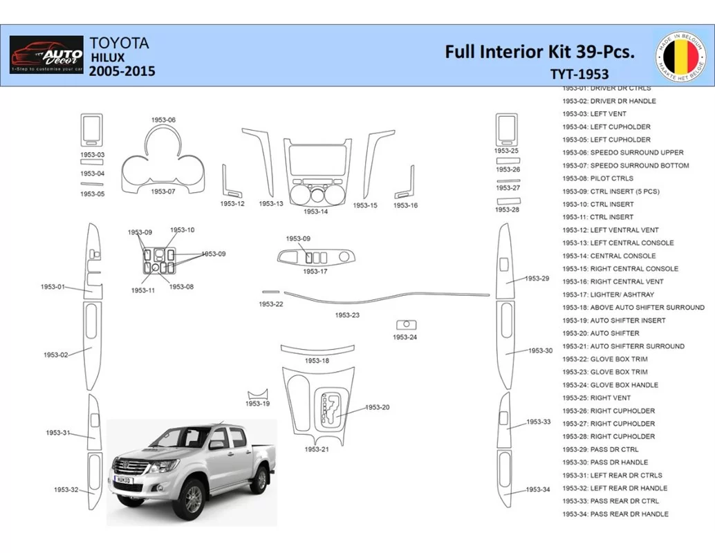Toyota Hilux 2005 Intérieur WHZ Kit de garniture de tableau de bord 39 pièces - 1