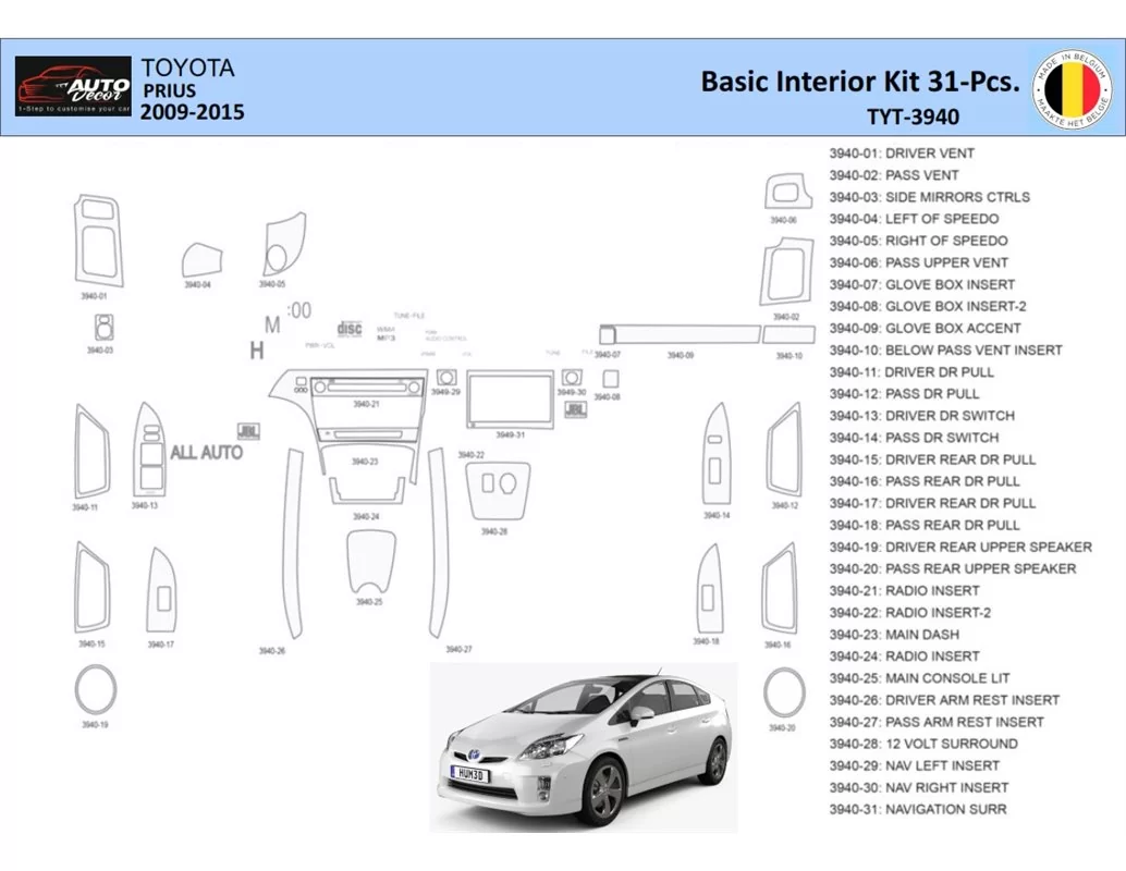 Toyota Prius 2009-2015 Intérieur WHZ Kit de garniture de tableau de bord 31 pièces - 1