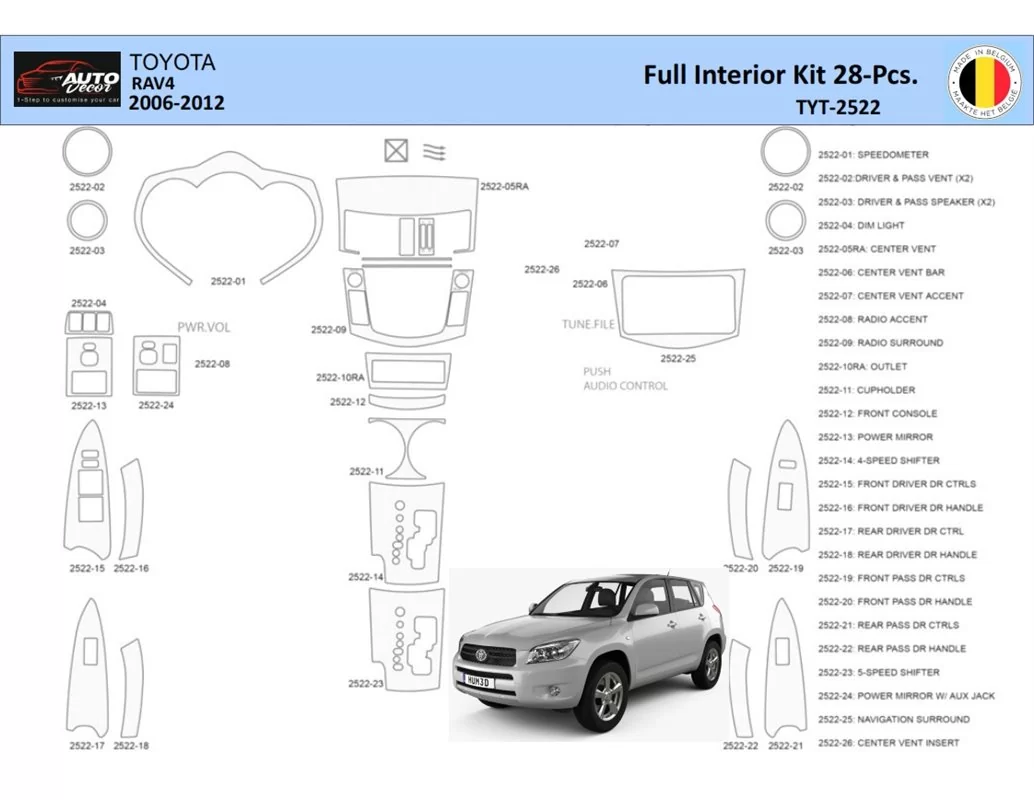 Toyota Rav4 2006 Interieur WHZ Dashboard trim kit 28 delig - 1