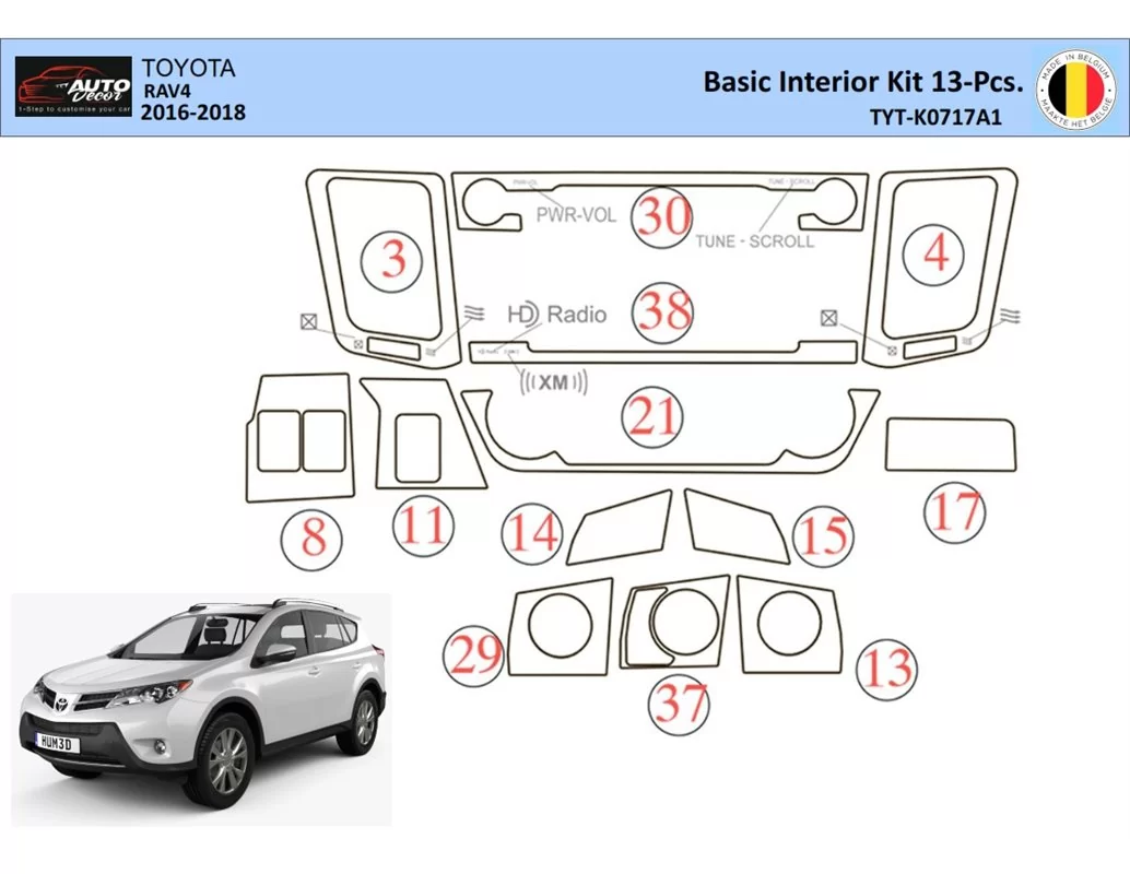 Toyota RAV4 2015 Interieur WHZ Dashboard trim kit 13 delig - 1
