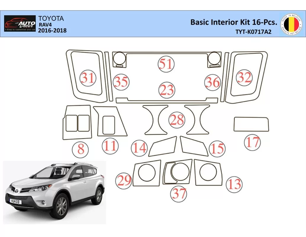 Toyota RAV4 2015 Intérieur WHZ Kit garniture tableau de bord 16 Pièces - 1