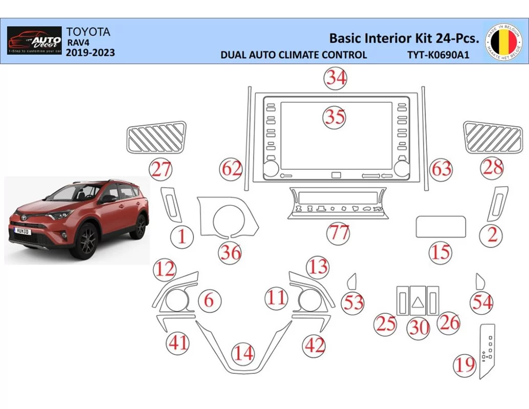 Toyota RAV4 2019 Intérieur WHZ Kit d'habillage tableau de bord 24 Pièces - 1