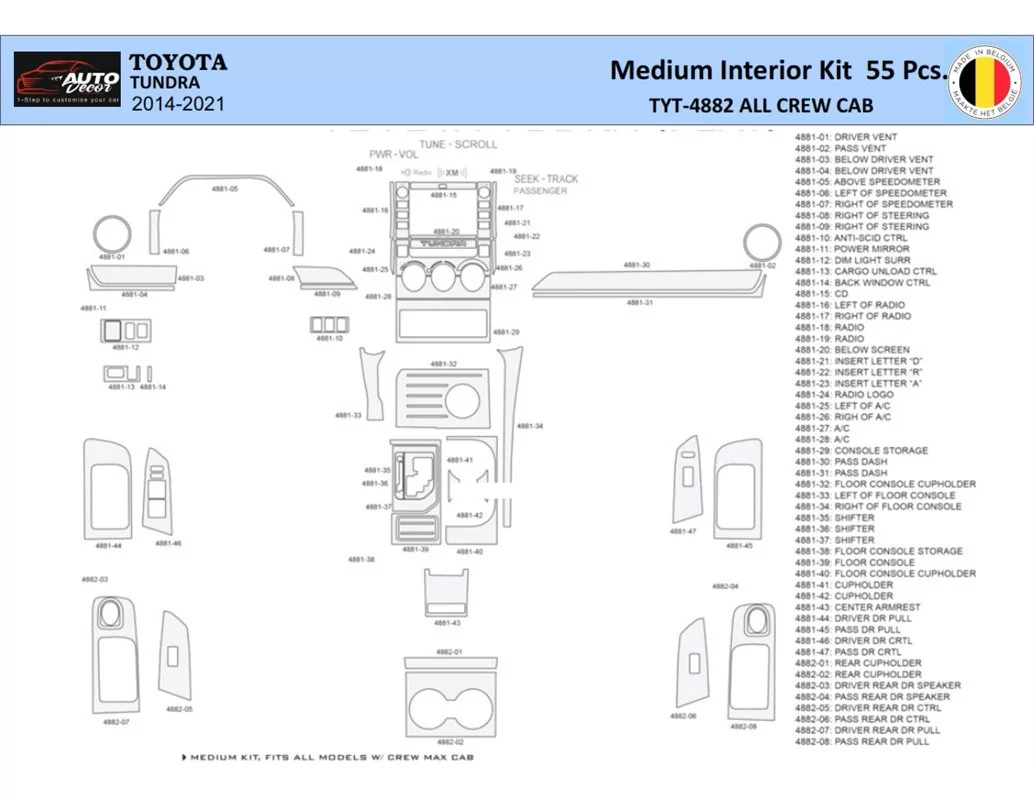 Toyota Tundra 2014-2021 Intérieur WHZ Kit de garniture de tableau de bord 55 pièces - 1