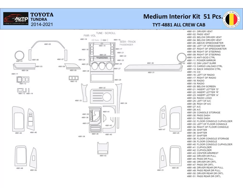 Toyota Tundra 2014-2021 Intérieur WHZ Kit de garniture de tableau de bord 51 pièces - 1