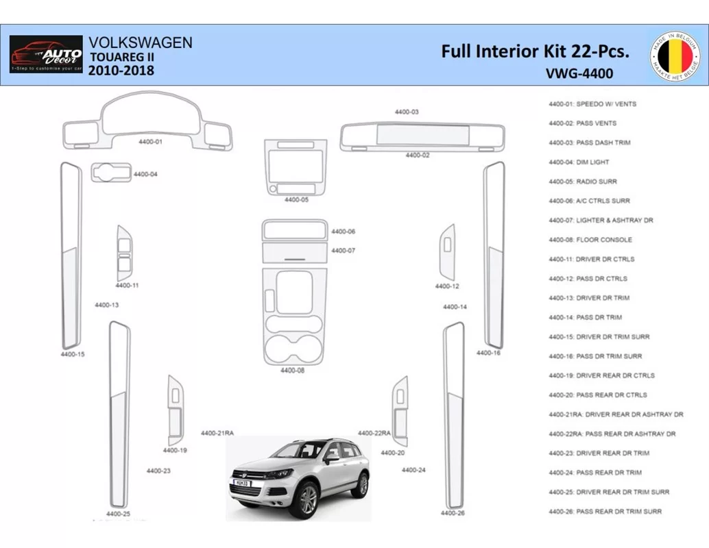 Volkswagen Touareg II 2010-2018 Intérieur WHZ Kit habillage tableau de bord 22 Pièces - 1