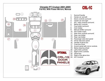 Car accessories Chrysler PT Cruiser 2001-2005 Full Set, With Power Mirrors, Manual Gearbox, 23 Parts set Interior BD Dash Trim K