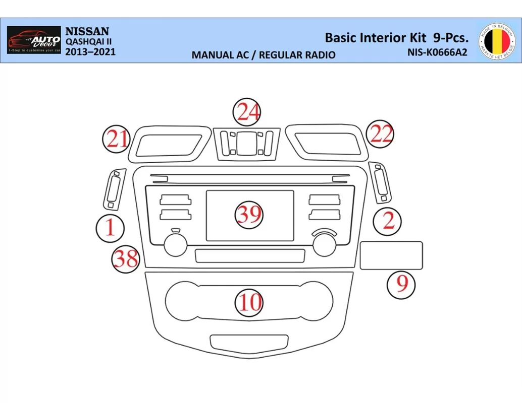 Nissan Qashqai 2018 Intérieur WHZ Kit garniture tableau de bord 9 Pièces - 1