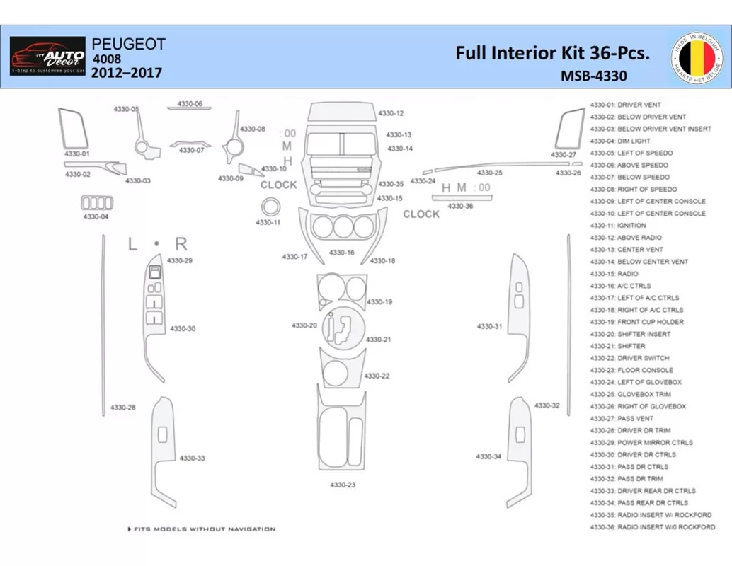 Peugeot 4008 2012-2017 Interieur WHZ Dashboard trim kit 36 delig - 1