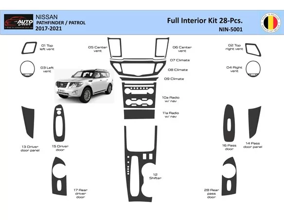 Nissan Pathfinder Patrol 2017-2021 Intérieur WHZ Kit de garniture de tableau de bord 28 pièces - 1