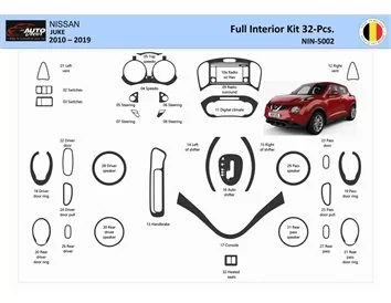 Nissan Juke 2011-2017 Kit de garniture de tableau de bord intérieur 3D Dash Trim Dekor 32-Parts - 1