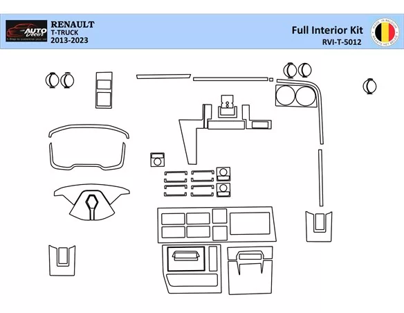 Renault Trucks T 2013-2023 Kit de garniture de tableau de bord intérieur 3D Dash Trim Dekor 27-Parts