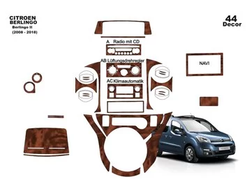Citroen Berlingo 2012-2018 Kit de garniture de tableau de bord intérieur 3D Dash Trim Dekor 44-Parts - 1