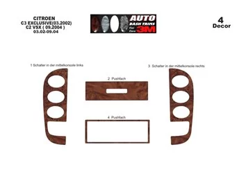 Citroen C2-C3 03.02-09.04 3D Interior Dashboard Trim Kit Dash Trim Dekor 4-Parts