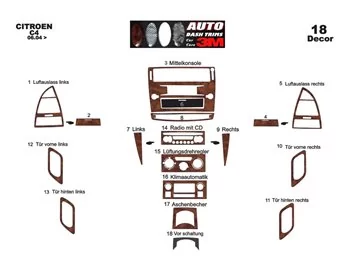Citroen C4 06.04-09.10 Kit de garnitures de tableau de bord intérieur 3D Dash Trim Dekor 18-Parts - 2