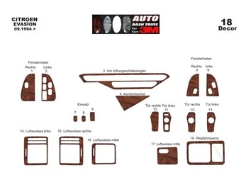 Car accessories Citroen Evasion 09.94-10.02 3D Interior Dashboard Trim Kit Dash Trim Dekor 18-Parts