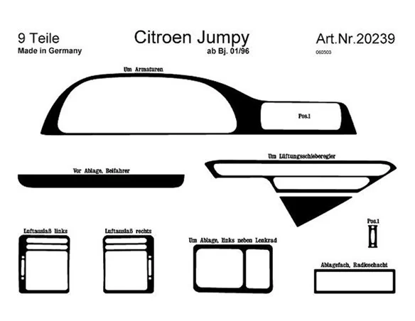 Citroen Jumpy 01.96-12.06 Inleg dashboard Interieurset aansluitend en pasgemaakt op he 9 -Teile