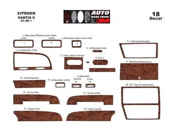 Car accessories Citroen Xantia II 01.1998 3D Interior Dashboard Trim Kit Dash Trim Dekor 18-Parts