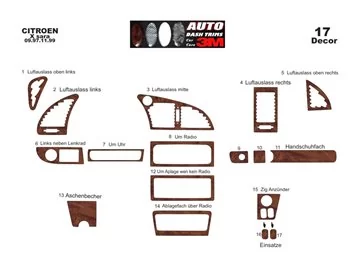 Citroen Xsara I 09.97-11.99 Kit de décoration intérieure 3D pour tableau de bord Dash Trim Dekor 17-Parts
