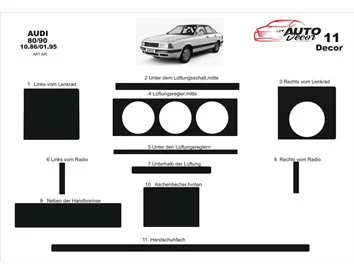 Audi 80 90 B4 10.86-01.95 Kit de garnitures intérieures de tableau de bord 3D Dash Trim Dekor 11-Parts - 2