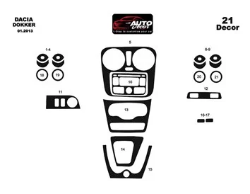 Dacia Dokker 01.2013 Kit de garniture de tableau de bord intérieur 3D Dash Trim Dekor 21-Parts - 2