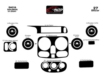 Dacia Solenza 04.2004 3D Interior Dashboard Trim Kit Dash Trim Dekor 27-Parts