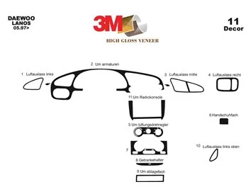 Car accessories Daewoo Lanos 05.1997 3D Interior Dashboard Trim Kit Dash Trim Dekor 11-Parts