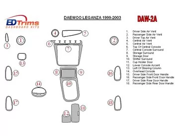 Daewoo Leganza 1999-2003 Ensemble complet de garnitures de tableau de bord intérieur BD - 1