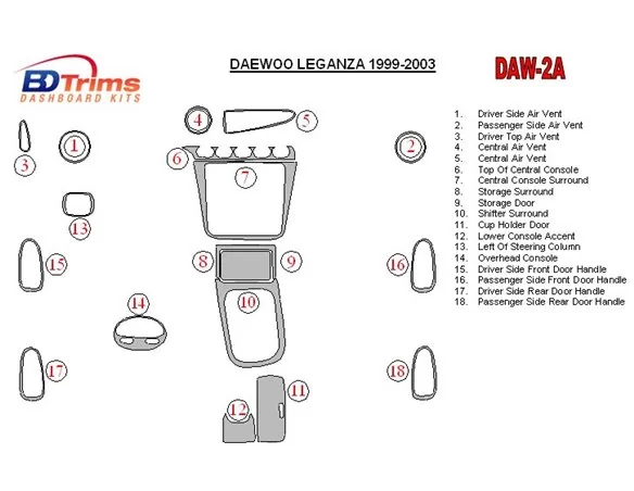 Daewoo Leganza 1999-2003 Full Set Interior BD Dash Trim Kit