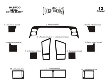 Daewoo Nexia 02.95-05.97 Inleg dashboard Interieurset aansluitend en pasgemaakt op he 12 -Teile